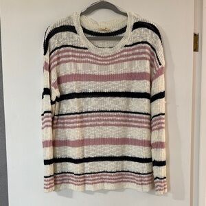 eesome Cream, Pink & Black Striped Scoopneck Sweater